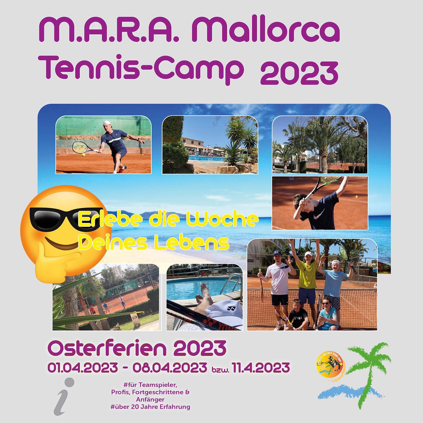 Das M.A.R.A. Mallorca Tennis-Camp geht in die nächste Woche! 🎾
Im April 2023 geht es für uns wieder einmal nach 🇪🇸 in den Club Simó in Cala Millor.
Kommt mit ✈️ und erlebt mit uns gemeinsam im #teammara eine unvergessliche Tennis-Zeit auf und neben dem Platz! 🤩
Für mehr Infos: ⬇️
https://mara-sc.de
oder schreibt uns direkt eine DM 💬
🌞🌞🌞
Wir freuen uns auf Euch!
@yonex_tennis 
@reisebueroplum 
#mallorcatenniscamp 
#season2023 
#teammara🧡